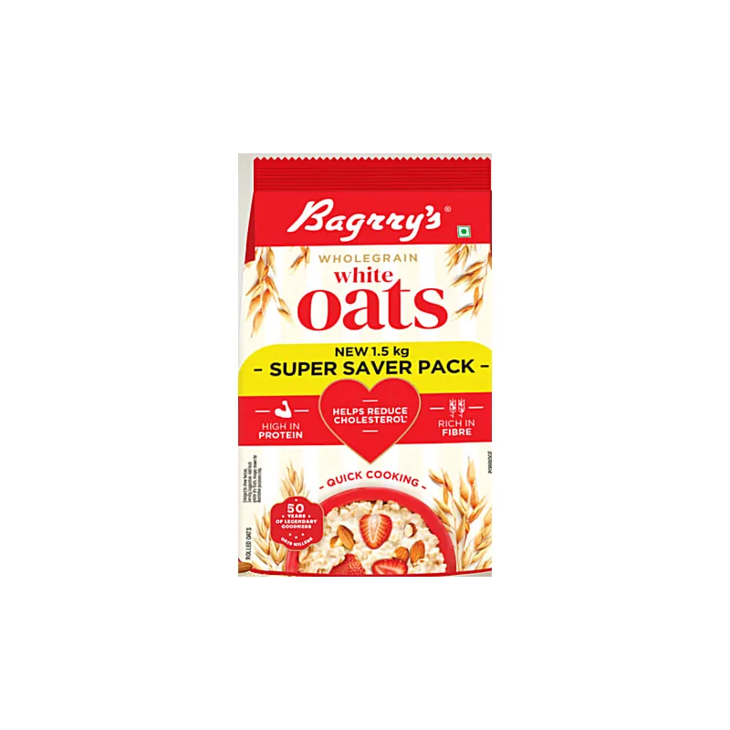 Bagrry's wholegrain white oats 1.5 kg super saver pack