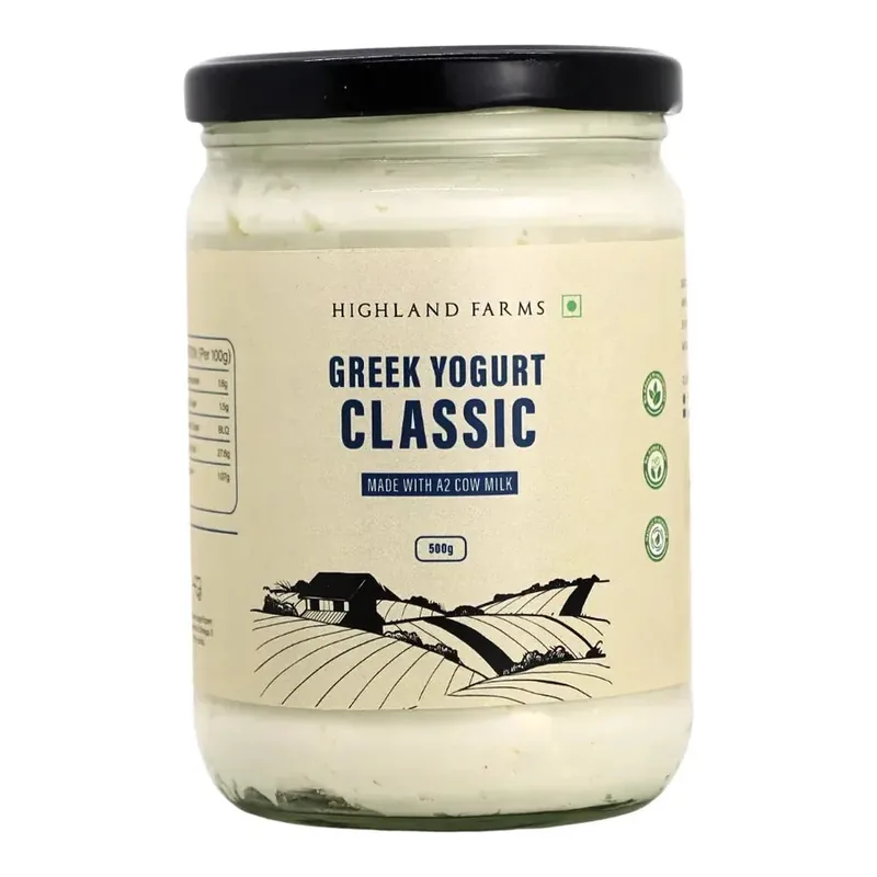 Highland Farms A2 Greek yogurt classic in a glass jar
