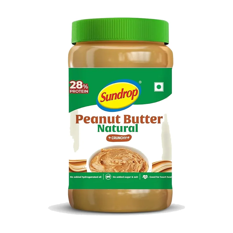 Sundrop Peanut Butter Natural Crunchy jar, 28% protein