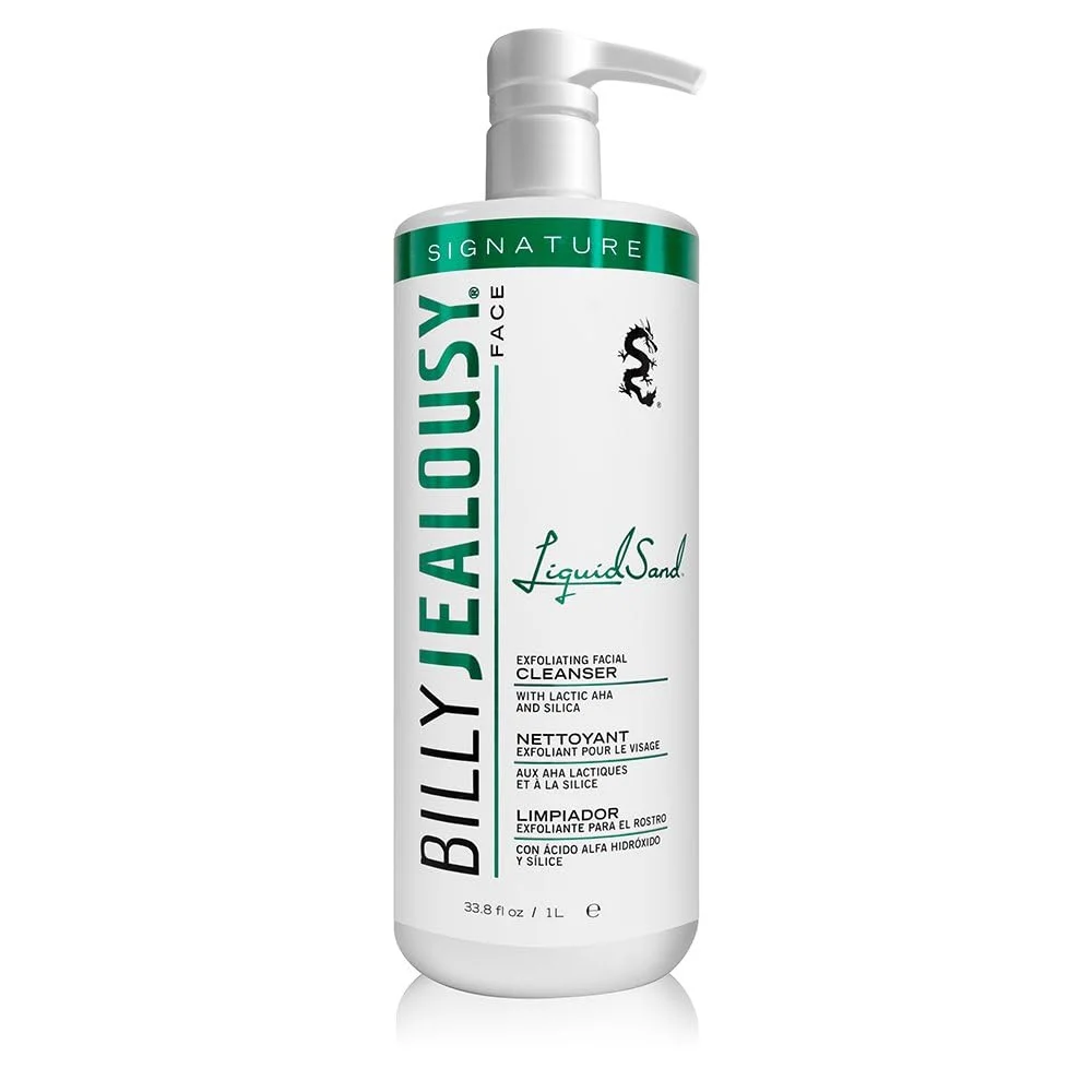 Billy Jealousy Signature LiquidSand Exfoliating Facial Cleanser with lactic AHA and silica, 1 litre pump bottle