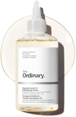 The Ordinary Glycolic Acid 7% Exfoliating Toner 240 ml bottle with nozzle cap, a daily AHA toner at pH 3.6